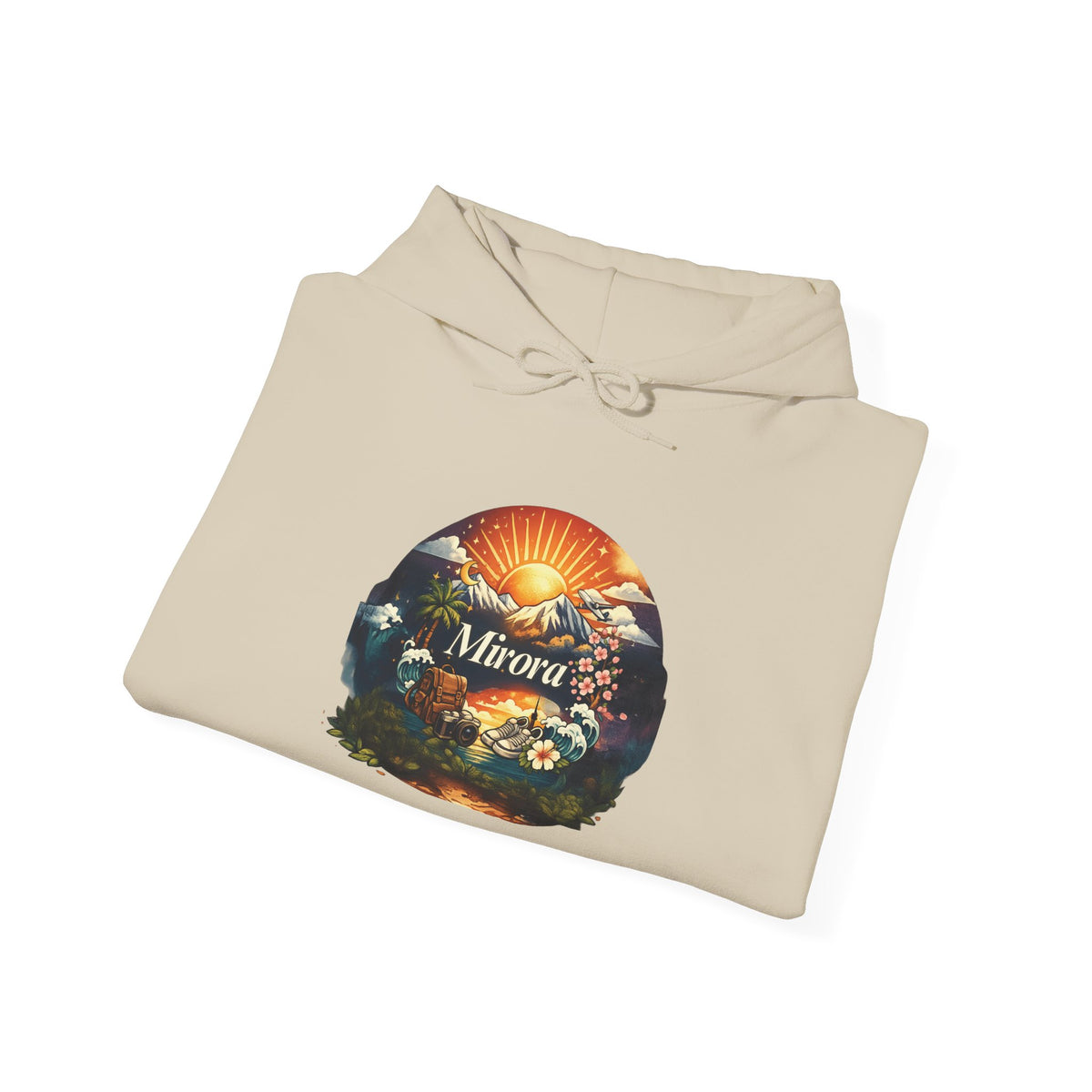 Sunrise Nature Hoodie — Mirava Scenic Mountain & Ocean Graphic Hoodie