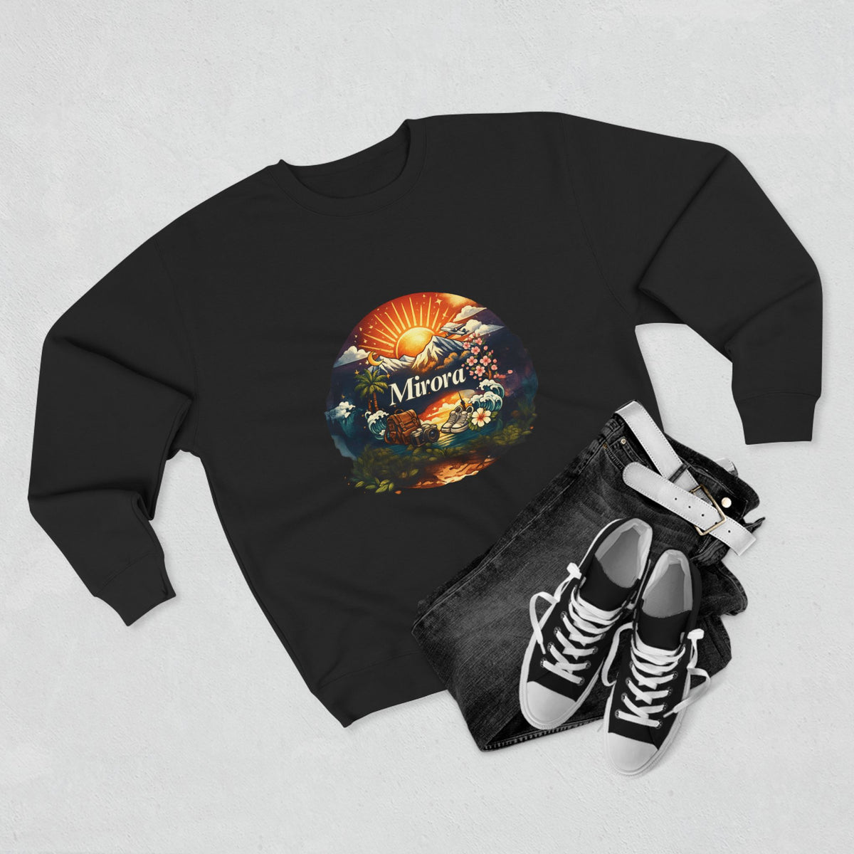 Sunrise Landscape Crewneck Sweatshirt — 'Aurora' Nature Graphic