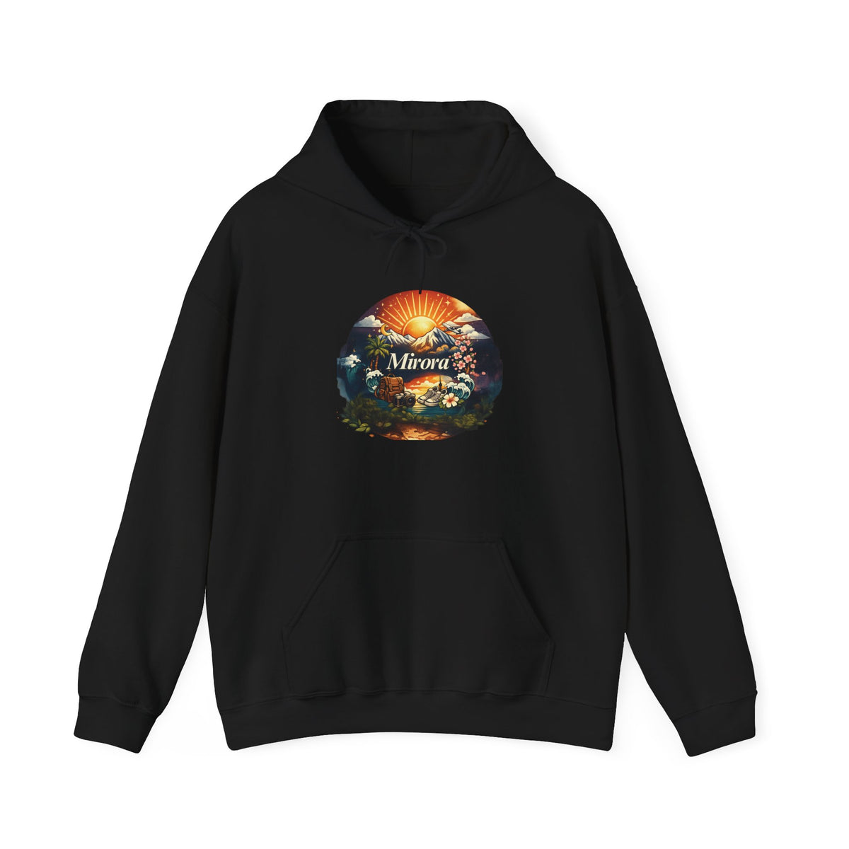 Sunrise Nature Hoodie — Mirava Scenic Mountain & Ocean Graphic Hoodie