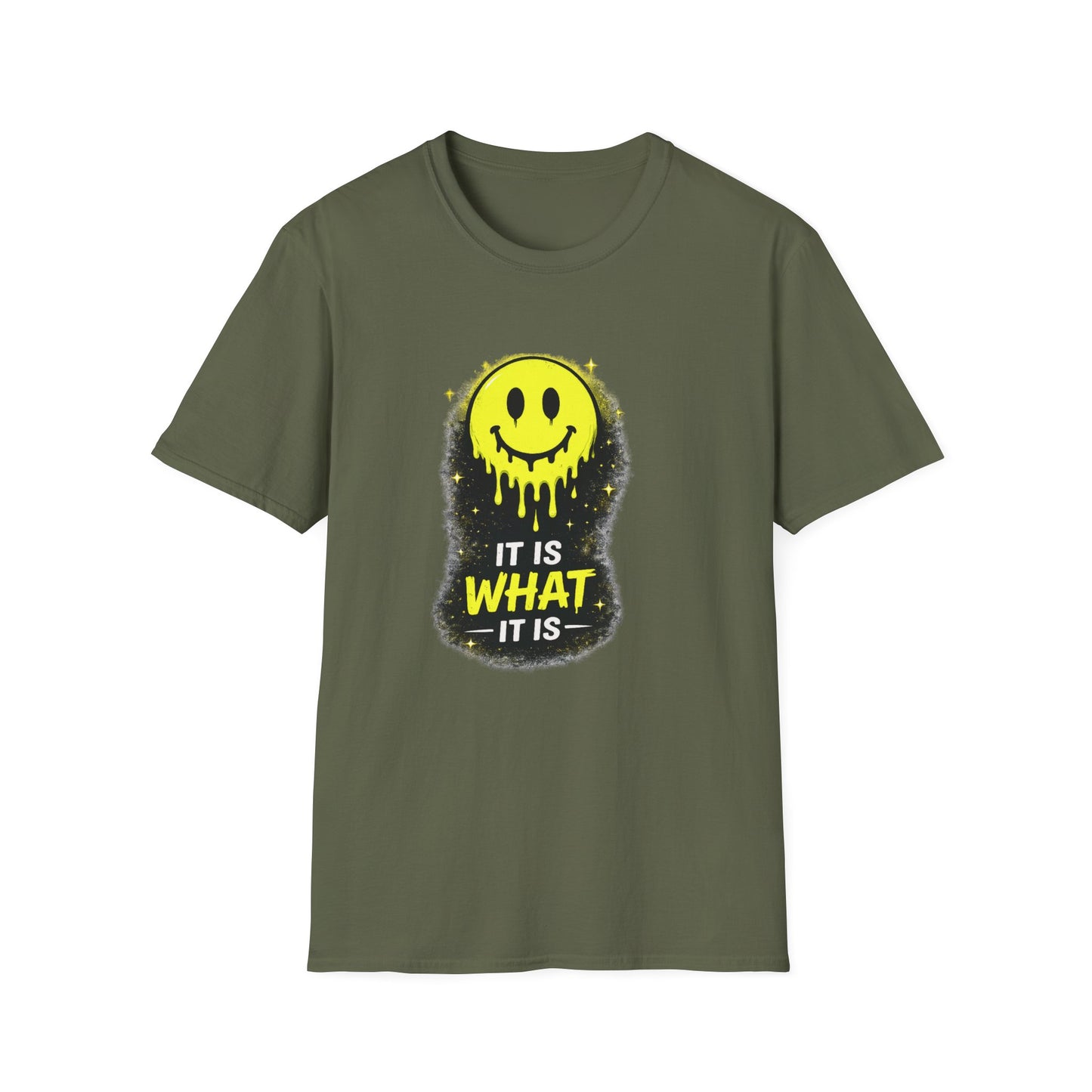 Drippy Smiley T-Shirt — "It Is What It Is" Graphic Tee