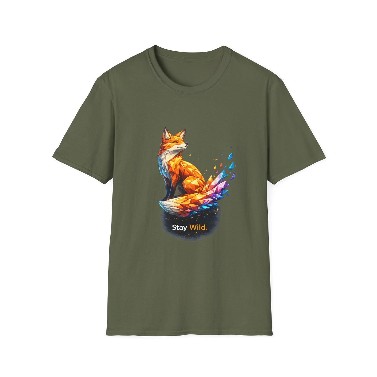 Fox Graphic T-Shirt — Colorful Geometric 'Stay Wild' Design