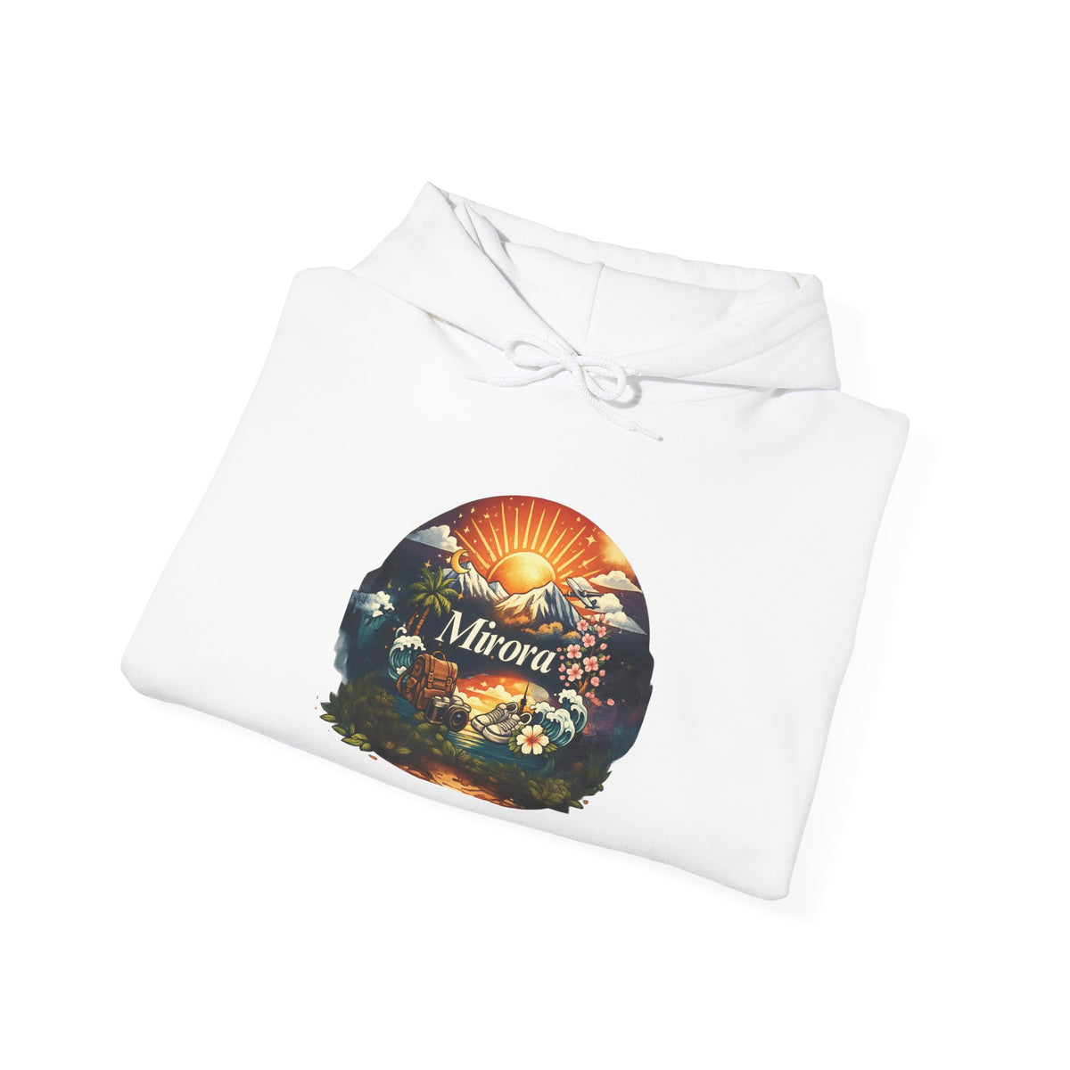 Sunrise Nature Hoodie — Mirava Scenic Mountain & Ocean Graphic Hoodie