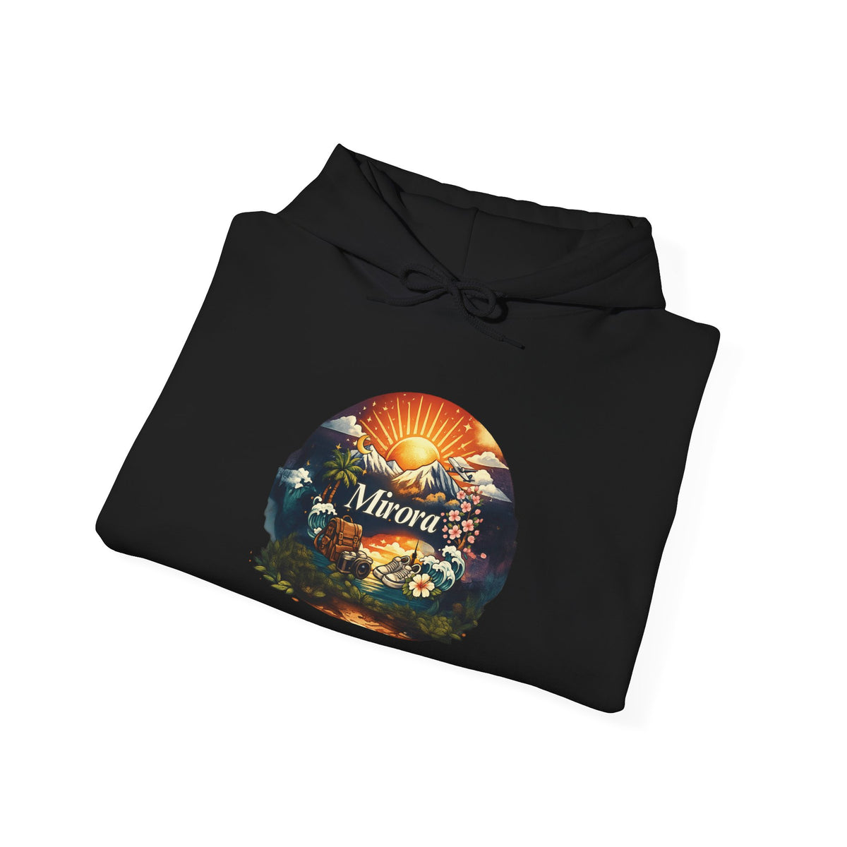 Sunrise Nature Hoodie — Mirava Scenic Mountain & Ocean Graphic Hoodie